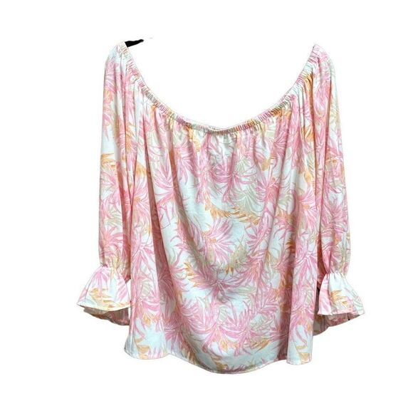 Flying Monkey Tops - Flying Monkey Pink Floral Off Shoulder Top Size 2X NEW
